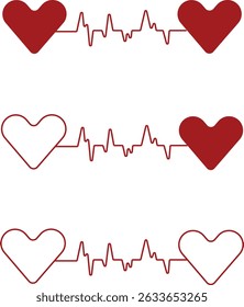 heart bit line with heart icon set. Vector silhouettes heart rate monitor waveforms hearts collection isolated on transparent background. Cardiogram health care symbol use for web and app medical sign