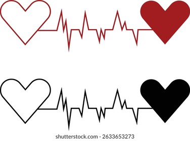 heart bit line with heart icon set. Vector silhouettes heart rate monitor waveforms hearts collection isolated on transparent background. Cardiogram health care symbol use for web and app medical sign