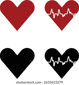 heart bit line with heart icon set. Vector silhouettes heart rate monitor waveforms hearts collection isolated on transparent background. Cardiogram health care symbol use for web and app medical sign
