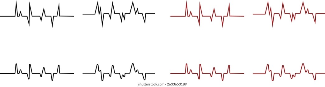 Heart bit rate icon set. Monitoring vector collection isolated on transparent background, medical check heart with EKG, ECG tools measurement. result medical lab sign.
