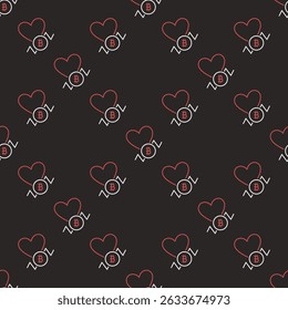 Heart and Bitcoin Financial Graph vector BTC Trading concept outline seamless pattern