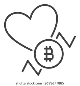 Corazón y Bitcoin Gráfico Financiero Vector BTC Concepto de comercio icono de esquema o símbolo
