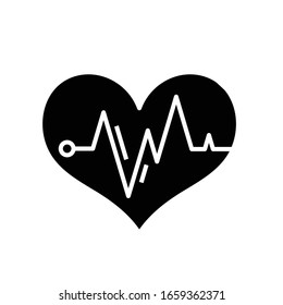 Heart bite black icon, concept illustration, vector flat symbol, glyph sign.