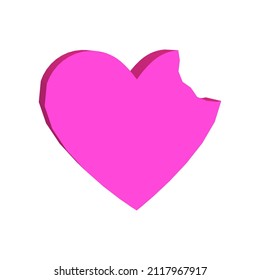 Heart with bite, love with bite 3D icon. Heart, love, bite illustration. Valentine's day. Flat illustration style. Isolated vector for icon, infographic, website, apps and other uses.
