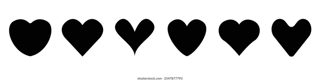 Corazón en color negro. colección de la silueta del icono del corazón. Amor afecto símbolo romántico