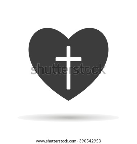Heart black with a Cross icon with shadow on a white background, stylish vector illustration