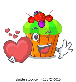 With heart black currant cupcake isolated on mascot