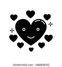 Heart black glyph icon. Happy emoji. Romantic emoticon. Sign of affection. Valentine sign. Dating symbol for social media highlights. Silhouette symbol on white space. Vector isolated illustration