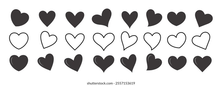 Heart black love shape clip art icon set. Black heart icon clip art outline decoration for valentine, wedding and anniversary symbol drawing elements collection. Vector illustration valentine's day 