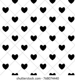Heart black on square seamless pattern. Fashion graphic design. Modern stylish texture. Monochrome template for prints, textiles, wrapping, wallpaper, card, banner, business. Vector illustration