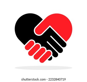 Heart black and red color. Handshake symbol forming a heart. Love symbol. Vector illustration