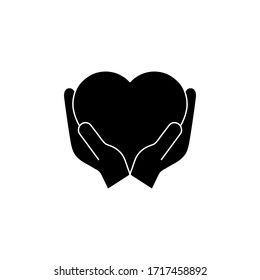 Heart Black Silhouette Icon On The Hand Isolated On The White Background. Voluntary Symbol Illustration. 