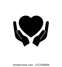 Heart Black Silhouette Icon On The Hand Isolated On The White Background. Voluntary Symbol Illustration. 