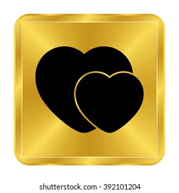 heart - black vector icon;  gold button