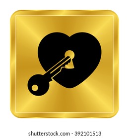 heart - black vector icon;  gold button