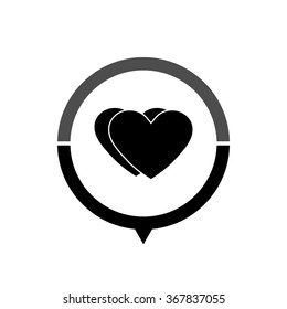 Heart - black vector icon; map pointer;  message bubble