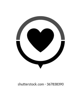 Heart - black vector icon; map pointer;  message bubble