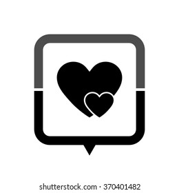 Heart - black vector icon; map pointer;  message bubble