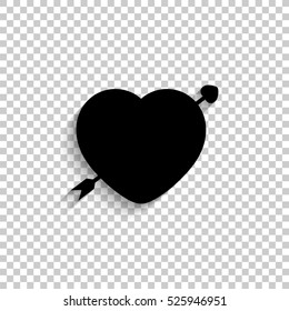 heart - black vector  icon with shadow