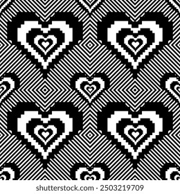 Heart, Black and white design, background, pattern, illustration, vector, seamless, monochrome, fabric design , cloth design