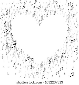 Heart of Black and White Music Note Confetti. Music Fashion Pattern Design. Piano Motif Texture. Invitation Print Design Pattern.