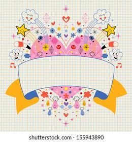 heart with blank ribbon note book paper cartoon vector illustration