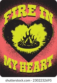 Heart blazing, old west poster, retro poster, Inferno, epic, Masquerade, cowboy, west, gang mascot, love, lovely, heart, Valentine, silhouette (Fire in my heart)