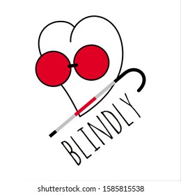The heart is blind when it loves. Vector image on white background. In Doodle style.