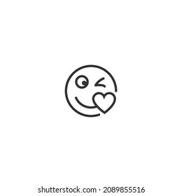 heart blink emoticon line icon, outline vector sign, pixel perfect icon