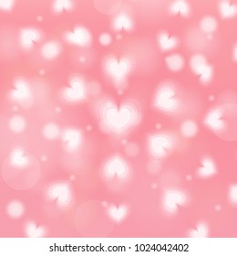 Heart blinking shiny and blurry bokeh glitter Valentines day concept soft pink pastel abstract background