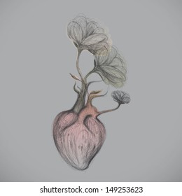 The heart is in blossom / Surreal romantic card   