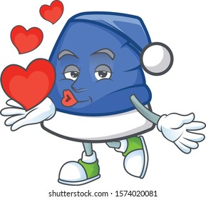 With heart blue christmas hat cartoon character mascot style