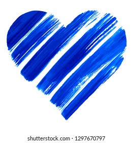 Heart of blue color shape design for love symbol created with texture in handmade watercolor technique. Valentine's day. Graphic element in technique vector illustration. Grunge style.
