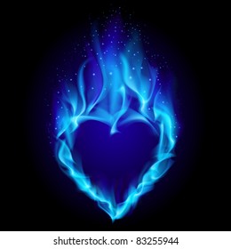 Heart in blue fire. Illustration on black background for design