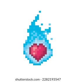 Corazón en llamas azules, arte en píxeles