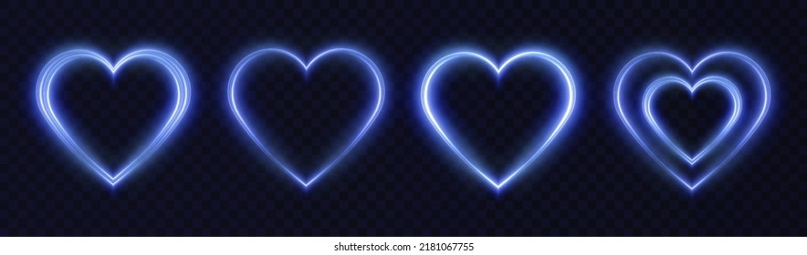 Heart blue with flashes isolated on transparent background. Light heart for holiday cards, banners, invitations. Heart-shaped blue wire glow. PNG image