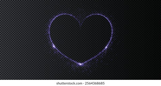 Heart blue with flashes isolated on transparent background. Light heart for holiday cards, banners, invitations. Heart-shaped neon wire glow.	