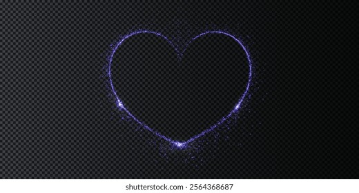 Heart blue with flashes isolated on transparent background. Light heart for holiday cards, banners, invitations. Heart-shaped neon wire glow.	