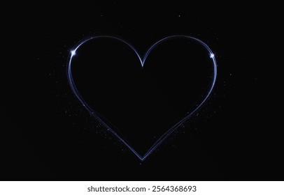 Heart blue with flashes isolated on transparent background. Light heart for holiday cards, banners, invitations. Heart-shaped neon wire glow.	