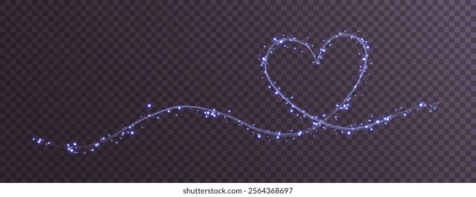 Heart blue with flashes isolated on transparent background. Light heart for holiday cards, banners, invitations. Heart-shaped neon wire glow.	