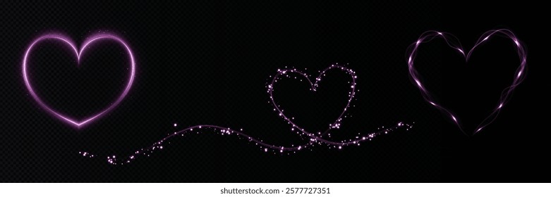 Heart blue with flashes isolated on transparent background. Light heart for holiday cards, banners, invitations. Heart-shaped neon wire glow.	