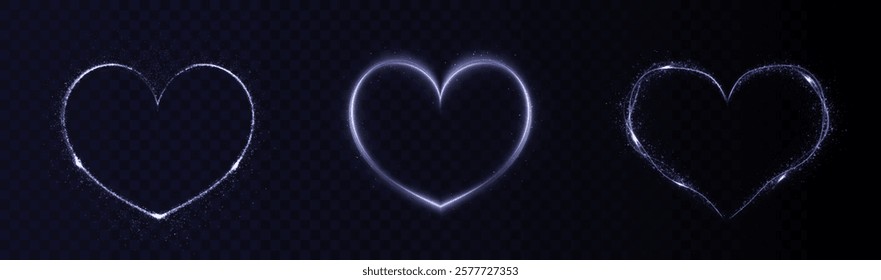 Heart blue with flashes isolated on transparent background. Light heart for holiday cards, banners, invitations. Heart-shaped neon wire glow.	