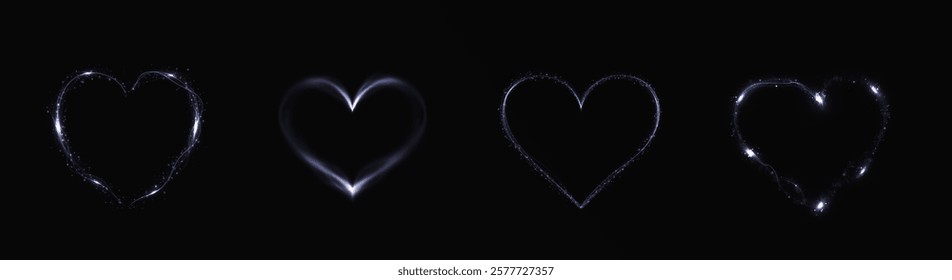 Heart blue with flashes isolated on transparent background. Light heart for holiday cards, banners, invitations. Heart-shaped neon wire glow.	