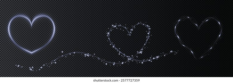 Heart blue with flashes isolated on transparent background. Light heart for holiday cards, banners, invitations. Heart-shaped neon wire glow.	