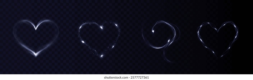 Heart blue with flashes isolated on transparent background. Light heart for holiday cards, banners, invitations. Heart-shaped neon wire glow.	