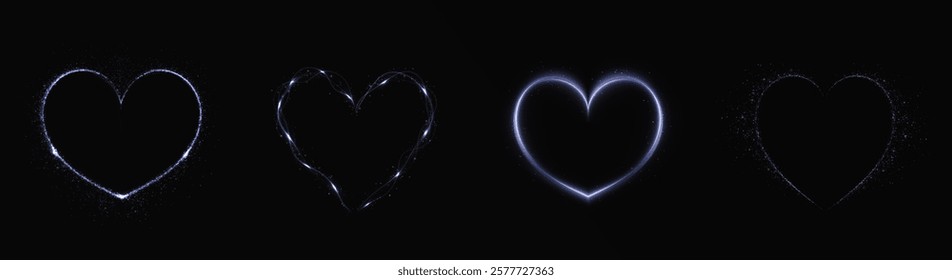 Heart blue with flashes isolated on transparent background. Light heart for holiday cards, banners, invitations. Heart-shaped neon wire glow.	