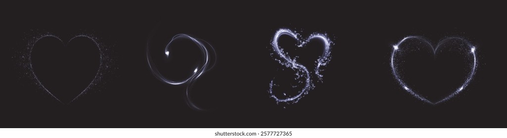 Heart blue with flashes isolated on transparent background. Light heart for holiday cards, banners, invitations. Heart-shaped neon wire glow.	