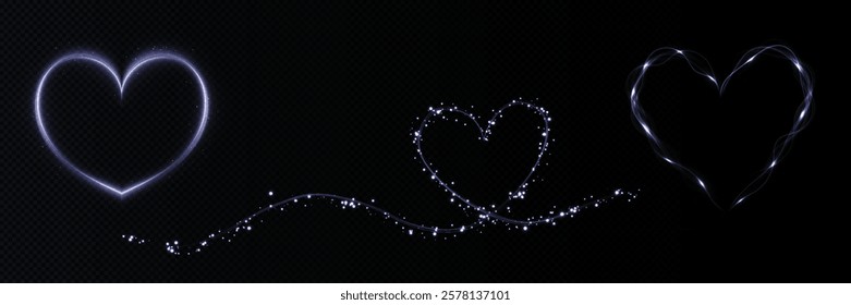 Heart blue with flashes isolated on transparent background. Light heart for holiday cards, banners, invitations. Heart-shaped neon wire glow.	
