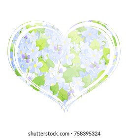 Heart of blue flowers on a white background