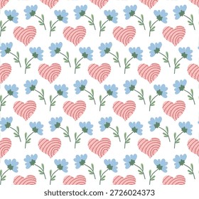 Corazón y flores azules. Patrón sin fisuras para el día de San Valentín.